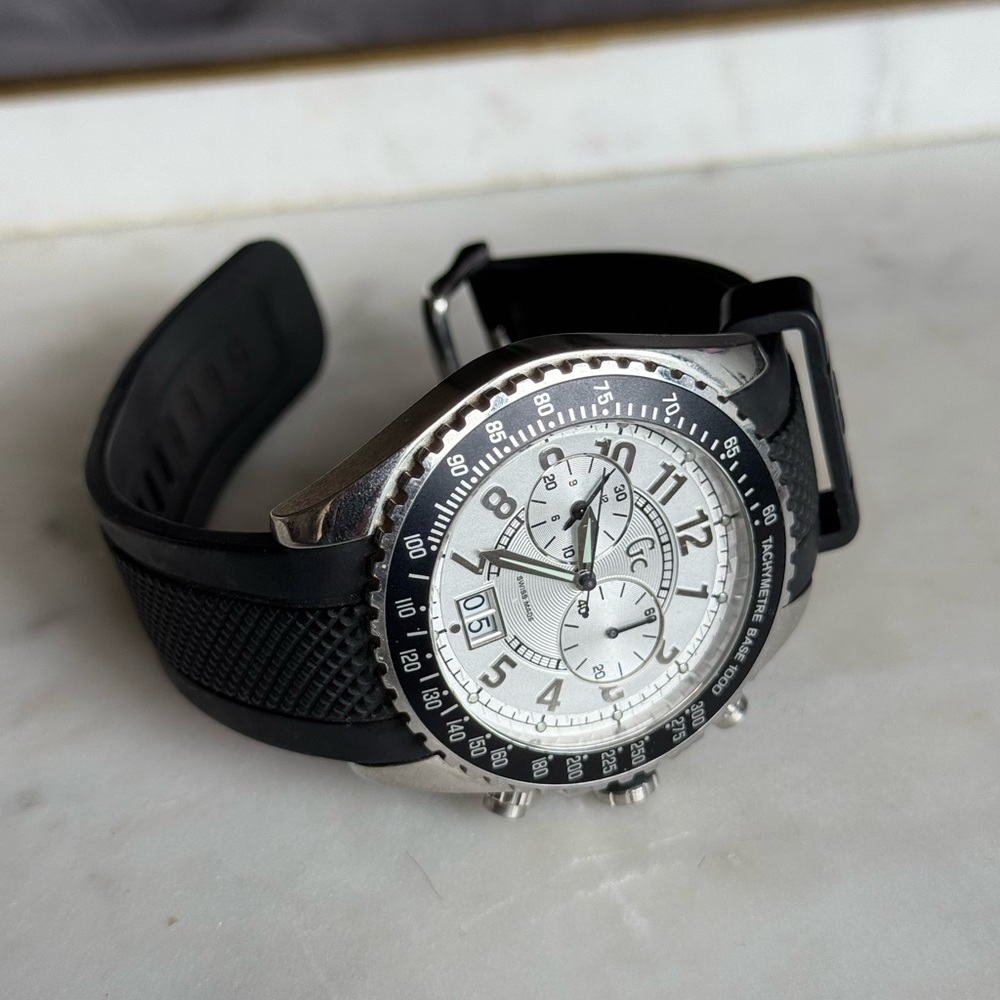 Guess Collection Black and Silver Watch with White Dial